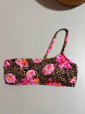 Victoria's Secret Beige Swim Top with Leopard & Pink Trim